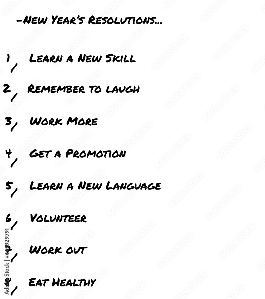 Digital png text of list of new year resolutions on transparent background