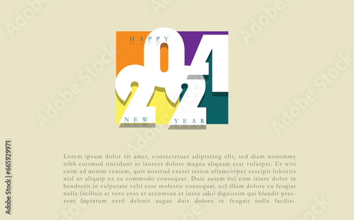 Happy new year 2024 design. With colorful truncated number illustrations. Premium vector design for poster, banner, greeting and new year 2024 celebration