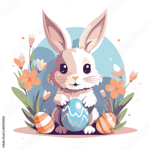 cute rabbit with easter egg flat design illustration