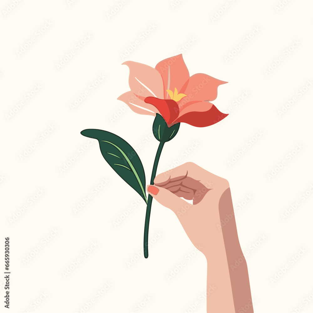 hand holding a flower flat design illustration