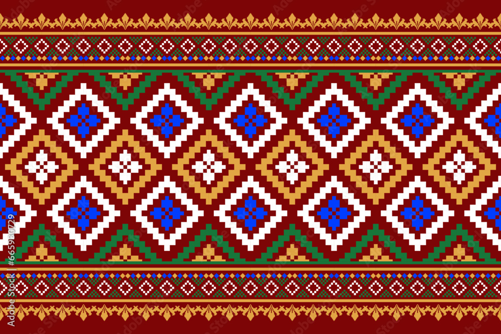 Cross stitch colorful geometric traditional ethnic pattern Ikat seamless pattern abstract design for fabric print cloth dress carpet curtains and sarong Aztec African Indian Indonesian