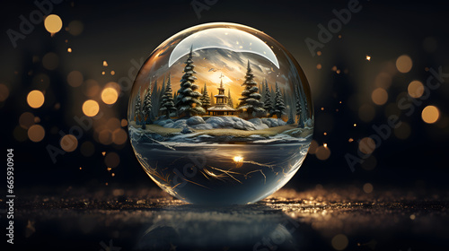 Snow globe with christmas tree inside. Christmas and New Year concept