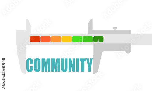Social and business concept. Keyword community and the caliper