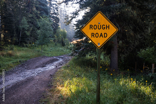 A warning sign on a 4x4 road trail in southwest Colorado.