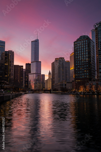 View of the Chicago downtown over the river.