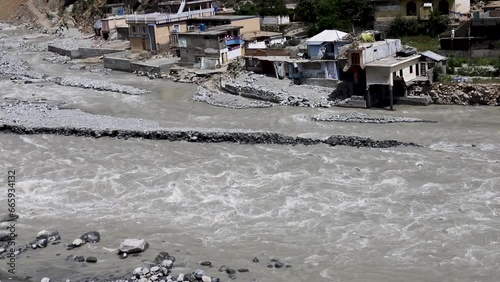 Swollen river after storm and heavy raining in the valley