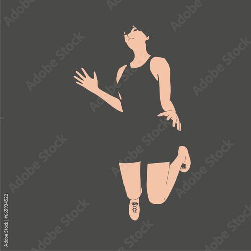 Jumping beautiful woman. Sport girl illustration. Young woman wearing workout clothes. Sport fashion girl outline in urban casual style.