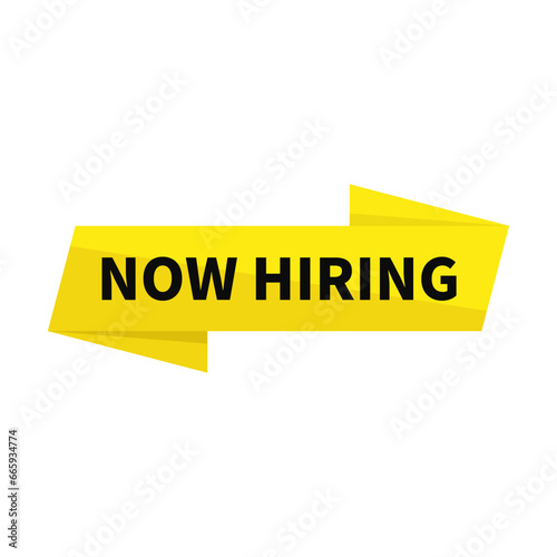 Now Hiring In Yellow Rectangle Ribbon Shape For Recruitment Member
