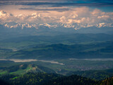 View of High Tatras and Lake Czorsztyn from Gorce Mountains