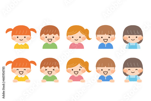 子供たちの表情イラスト素材セット
