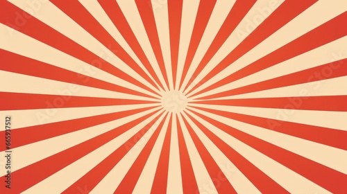 The image depicts a retro-style background with rays or stripes emanating from the center, creating a sunburst effect. The color scheme features various shades of red, giving it a classic