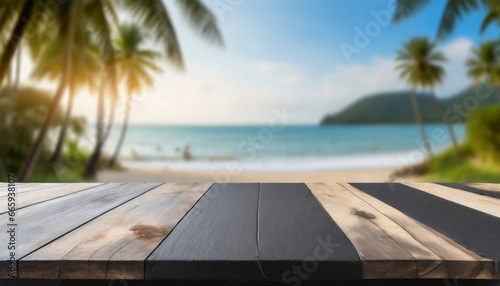 wooden pier on beach, Tropical Temptation: Black Tabletop in Beach Paradise