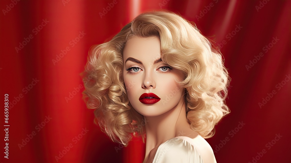a painting of a woman with blonde hair and red lipstick. generative ai a painting of a woman with blonde hair and red lipstick. generative ai