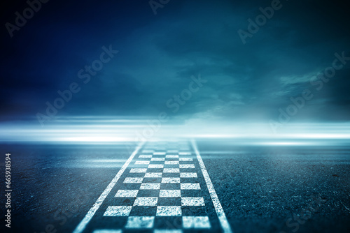 Abstract Race track finish line racing on light night