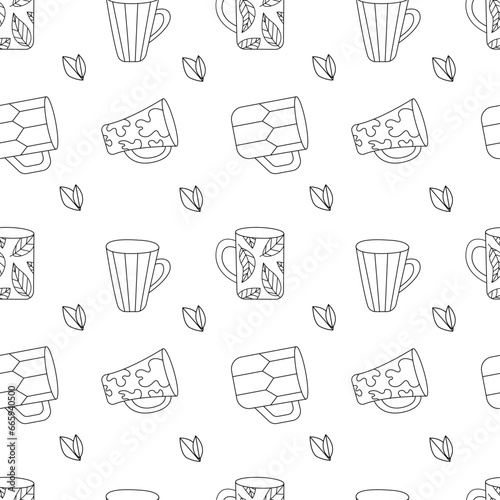 Seamless vector mug pattern in doodle style.
