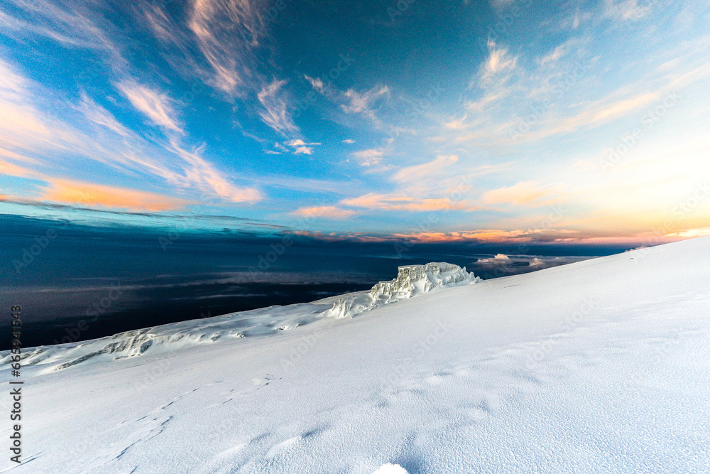 Kilimanjaro summit in the cold morning at 6am Kilimanjaro summit in the cold morning at 6am