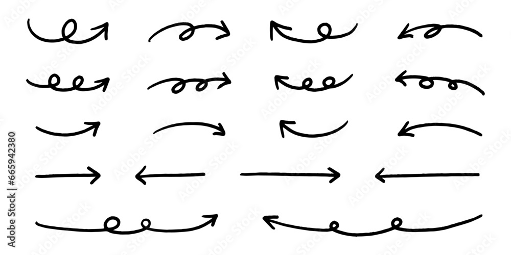 ペンの手書きの矢印セット_黒 ペンの手書きの矢印セット_黒