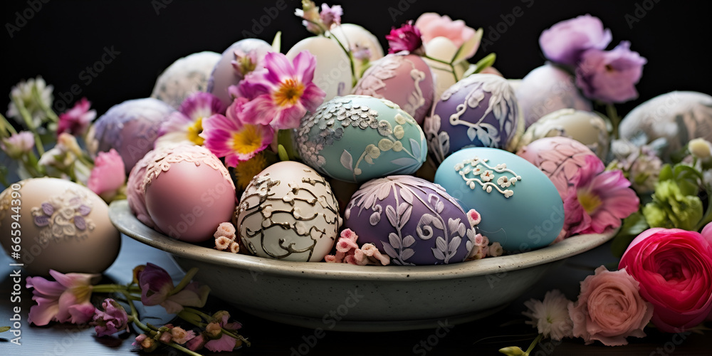 easter eggs in a basket,AI Generative 