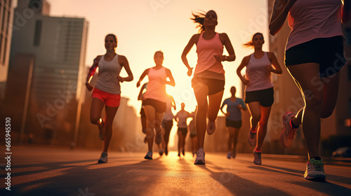 Energetic Young Athletes Running in the Morning Light photo