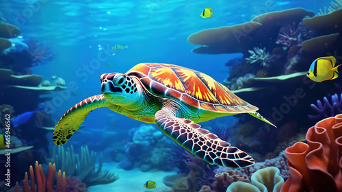 Vibrant Underwater Life  Sea Turtle  Colorful Fish  and Coral in the Ocean - An SEO Perspective