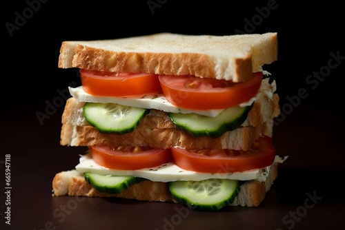 Nourishing sandwiches made with fresh cottage cheese, crisp cucumber, and ripe tomato. Generative AI