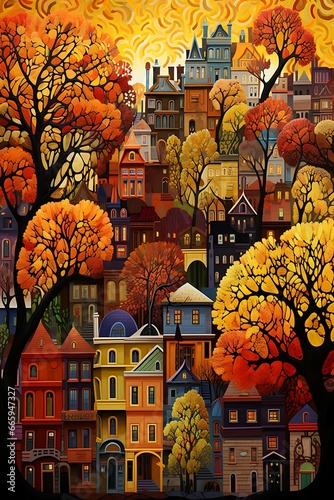 cartoon autumn scene landscape