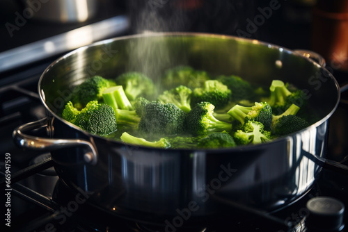 Broccoli soup cooking in the pot on the stove