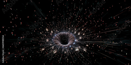 A digital black hole. Information being sucked into a back hole. Data collection by big tech companies. Online privacy. VPN use. 