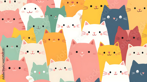 Colorful and Cute Illustrated Cats in Various Shades and Expressions.