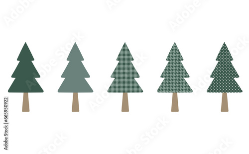 Hand drawn green and red Christmas tree material. Set of 5 different patterns. Suitable for Christmas cards, Christmas posters, Greeting cards, Posters, postcards,banner, promotions and advertising.