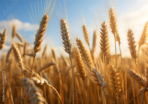 Golden wheat field under the sky. Generative AI