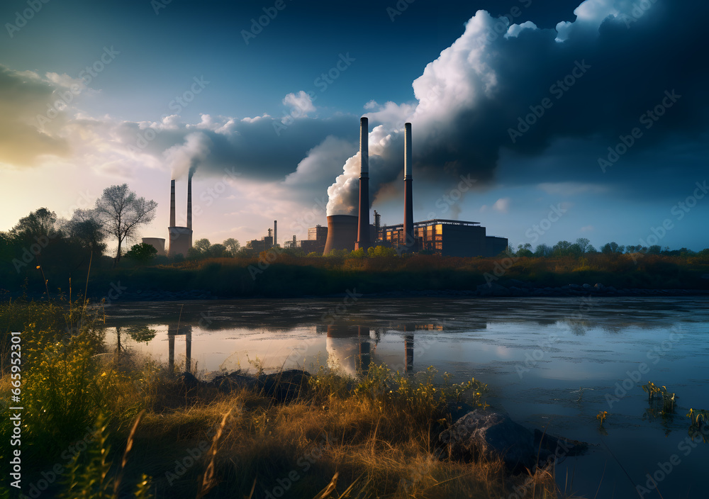 Indian river polluted with industrial garbage and waste. Generative AI Indian river polluted with industrial garbage and waste. Generative AI