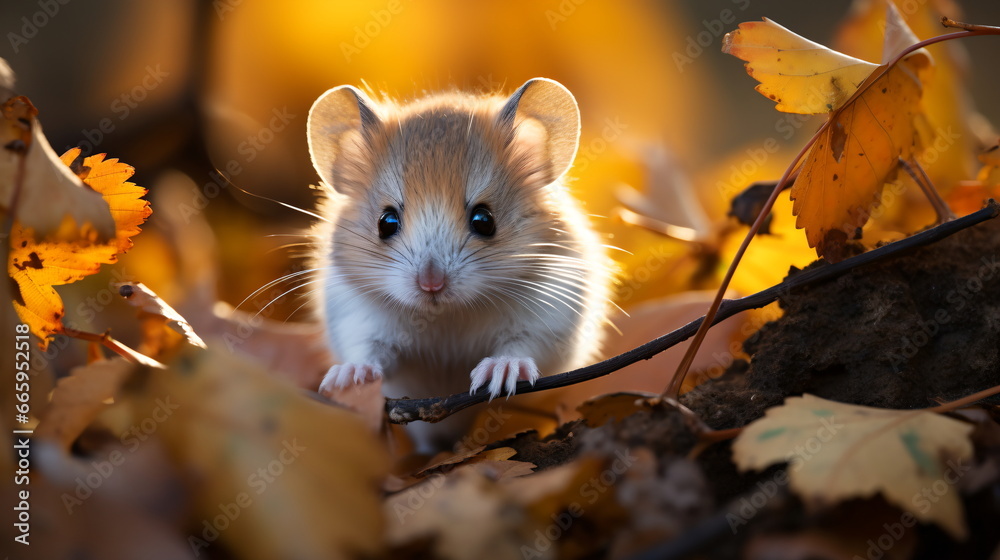 Hamster Playing on Autumn Leaves in a Forest Hamster Playing on Autumn Leaves in a Forest