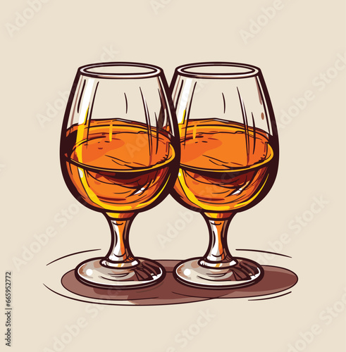 Two glasses of cognac on the table simple vector icon