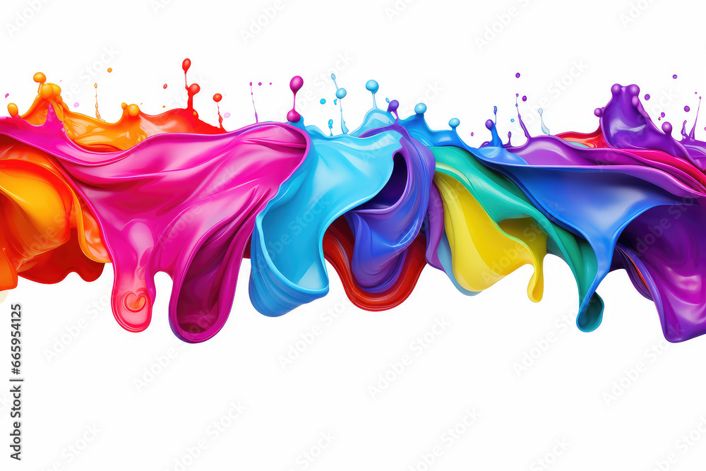 Fototapeta premium Digital art with this image of colorful acrylic paint flowing on a white banner. This panoramic view of artistic expression and creativity, ideal for contemporary design projects.