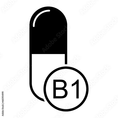 Vitamin B1 icon, healthy medicine pill supplement symbol, complex mineral vector illustration