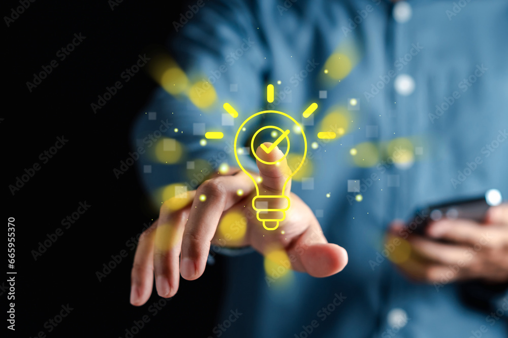 Quick tips for smart creative. light bulb and idea checking concept. - obrazy, fototapety, plakaty 