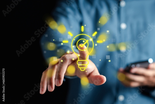 Quick tips for smart creative. light bulb and idea checking concept. photo