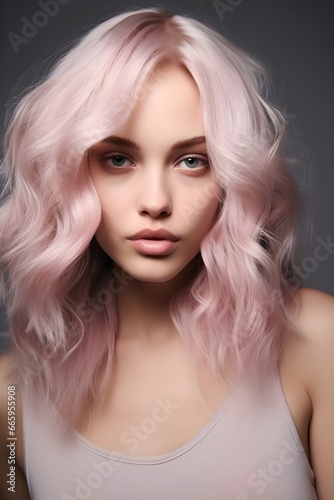 Beautiful pink hair girl, beauty facial treatment clear skin radiant dermatology collagen anti ageing hair treatment 