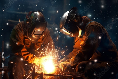 unrecognizable Construction welding workers , soft lightinig © alisaaa