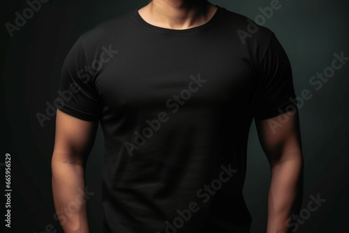 unrecognizable man body with plain black t-shirt mockup