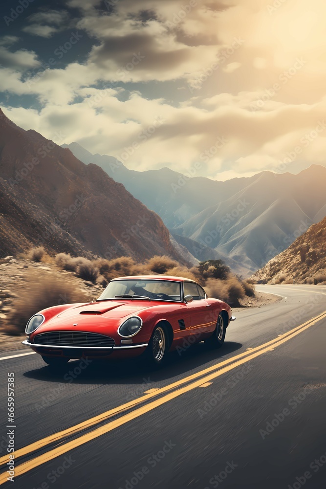 Naklejka premium retro classic car on the road