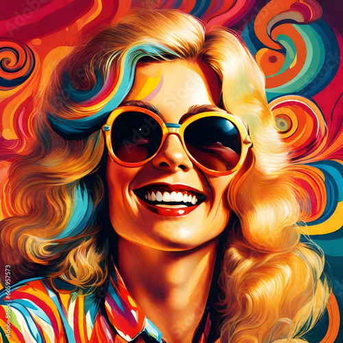 portrait of a 80s woman with sunglasses
