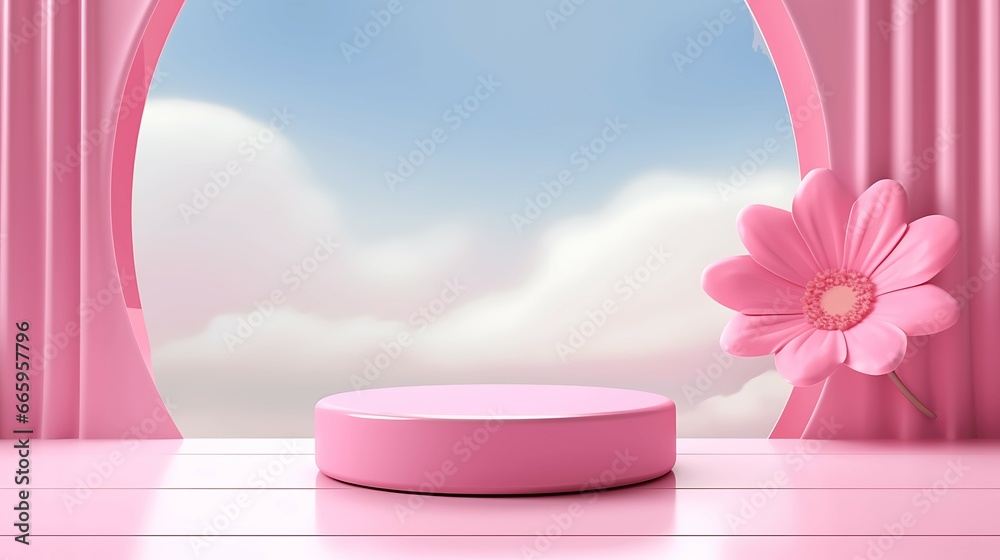 mock up podium with flower