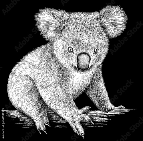 black and white engrave isolated Koala illustration