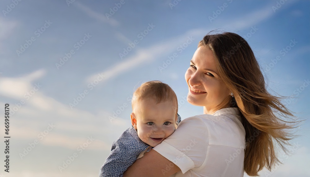 Smiling Mother and Baby: Love, Family, and Vacation with Copyspace Smiling Mother and Baby: Love, Family, and Vacation with Copyspace