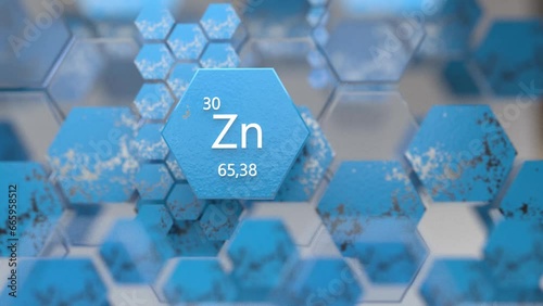 Zinc. Scientific medical research, the effect on human health. The designation of Zinc in the periodic table. 3d rendering