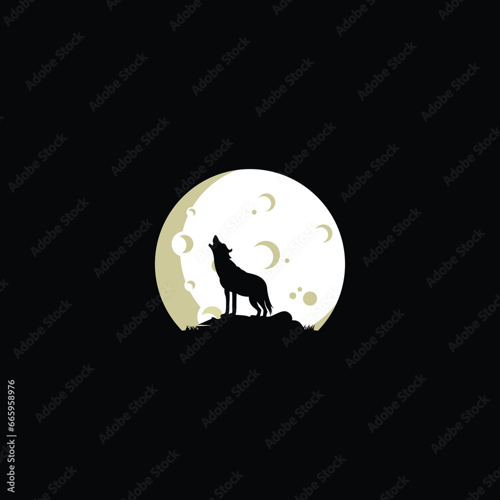 Fototapeta Howling Wolf with moon logo vector graphics
