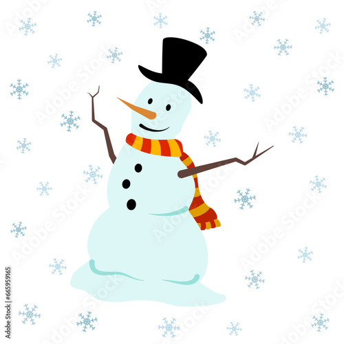 3段積みの雪だるまのフラットベクターイラスト
