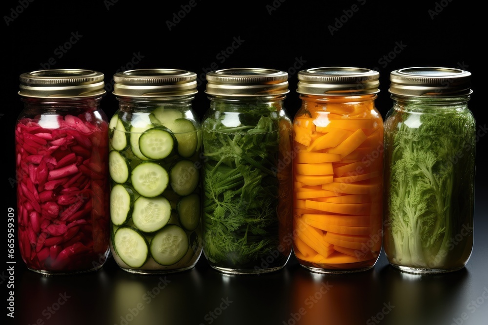Pickling Food Stored Canning Food Jars of Canned Vegetables Preserved in Glass Storage,Generative Ai